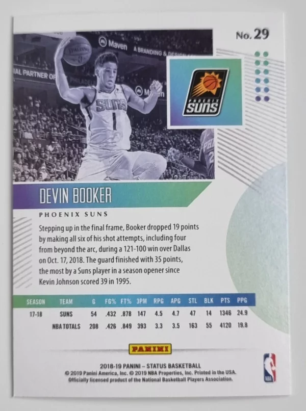 2018-19 Panini Status Purple #29 Devin Booker – Image 2