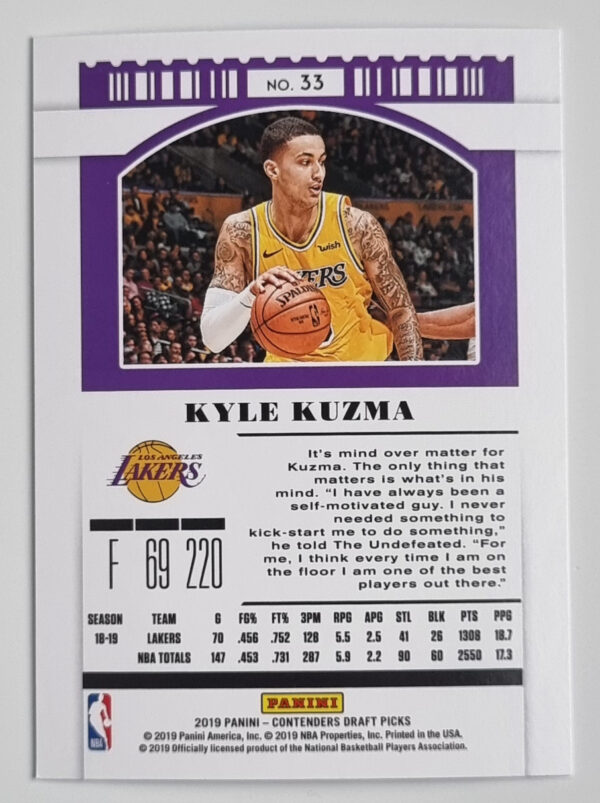 2019-20 Panini Contenders Draft Picks #33 Kyle Kuzma – Image 2