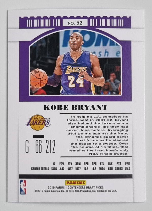 2019-20 Panini Contenders Draft Picks Variations #32 Kobe Bryant – Image 2
