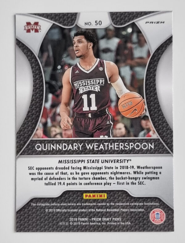 2019-20 Panini Prizm Draft Picks Prizms Red #50 Quinndary Weatherspoon – Image 2
