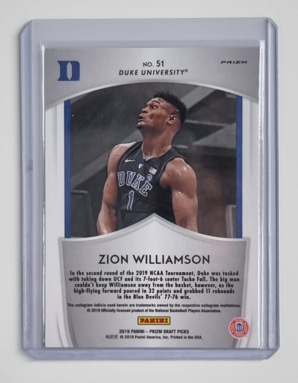 2019-20 Panini Prizm Draft Picks Prizms Silver #51 Zion Williamson CR – Image 2