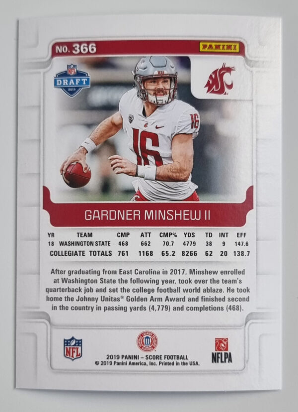 2019 Score #366 Gardner Minshew II RC – Image 2