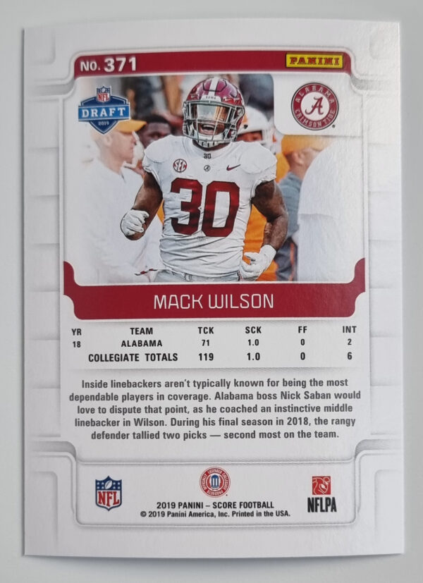 2019 Score #371 Mack Wilson RC – Image 2
