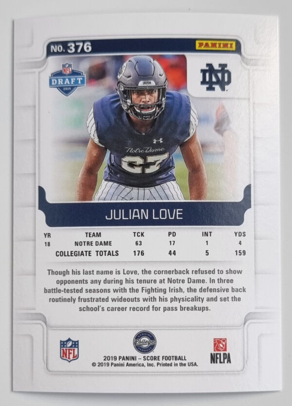 2019 Score #376 Julian Love RC – Image 2