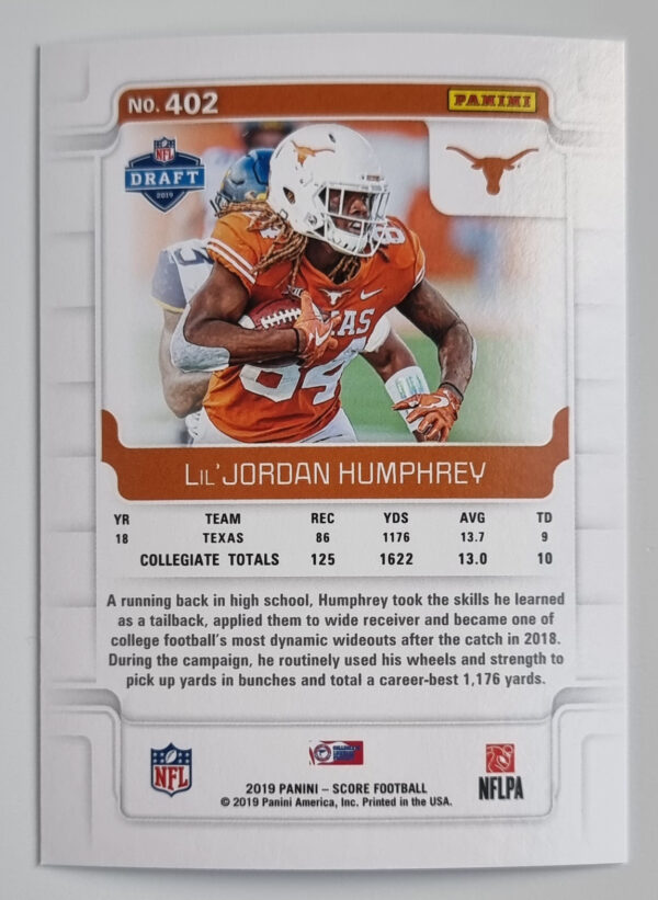 2019 Score #402 Lil'Jordan Humphrey RC – Image 2