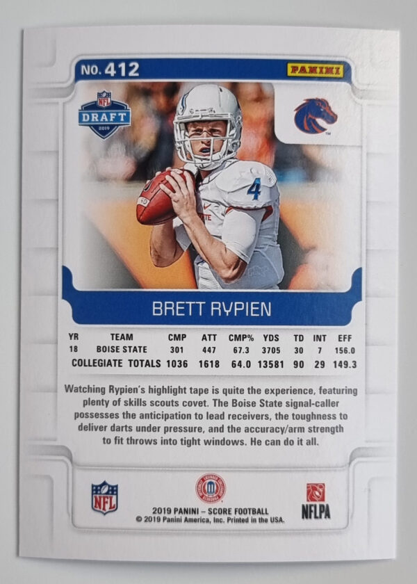 2019 Score #412 Brett Rypien RC – Image 2