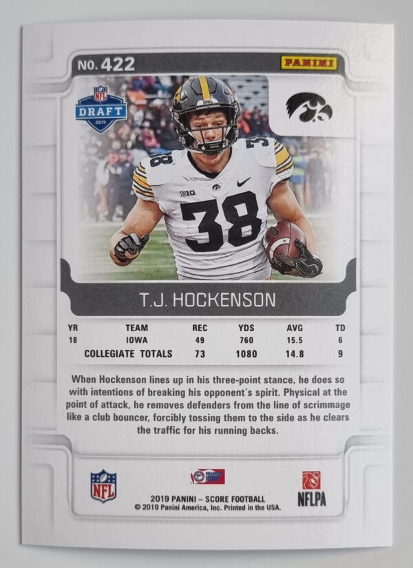 2019 Score #422 T.J. Hockenson RC – Image 2