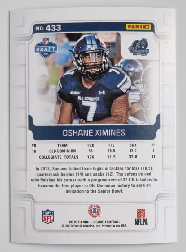 2019 Score #433 Oshane Ximines RC – Image 2