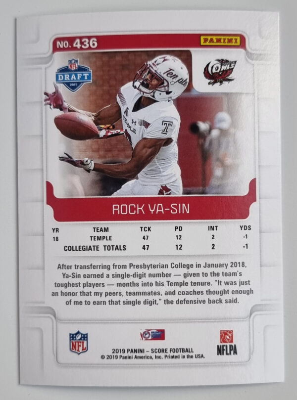 2019 Score #436 Rock Ya-Sin RC – Image 2