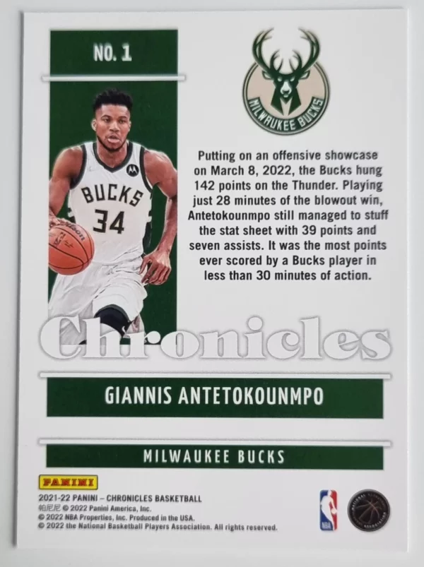 2021-22 Panini Chronicles #1 Giannis Antetokounmpo – Image 2