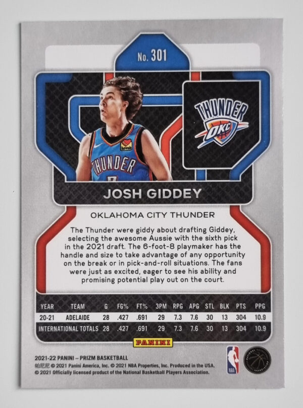 2021-22 Panini Prizm #301 Josh Giddey RC – Image 2