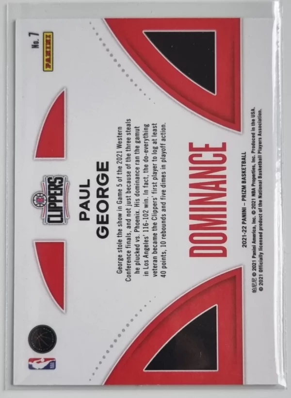 2021-22 Panini Prizm Dominance #7 Paul George – Image 2