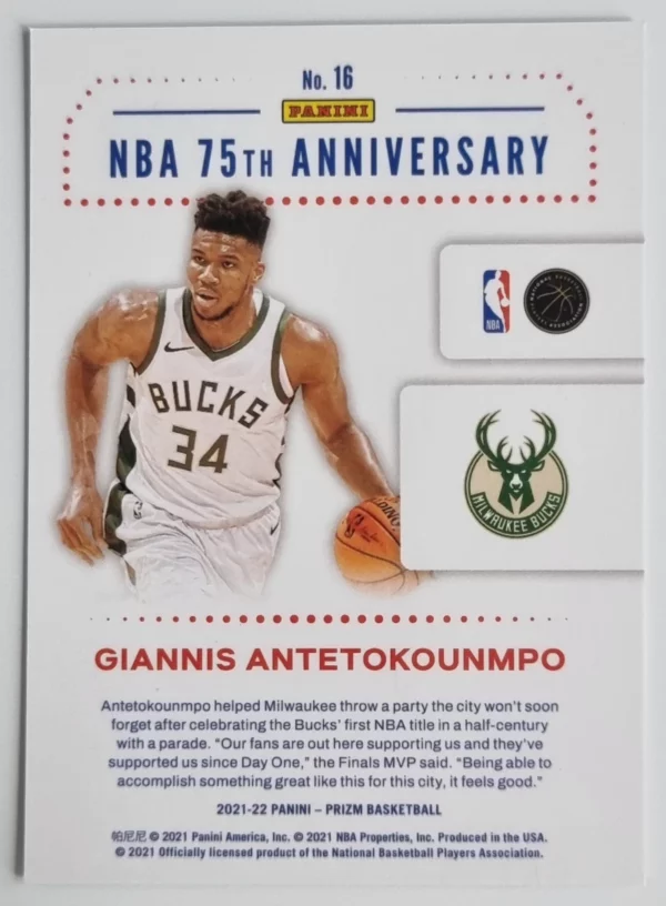 2021-22 Panini Prizm NBA 75th Logo #16 Giannis Antetokounmpo – Image 2