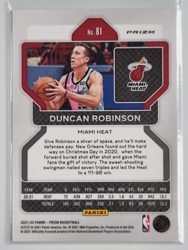 2021-22 Panini Prizm Prizms Ice #81 Duncan Robinson – Image 2
