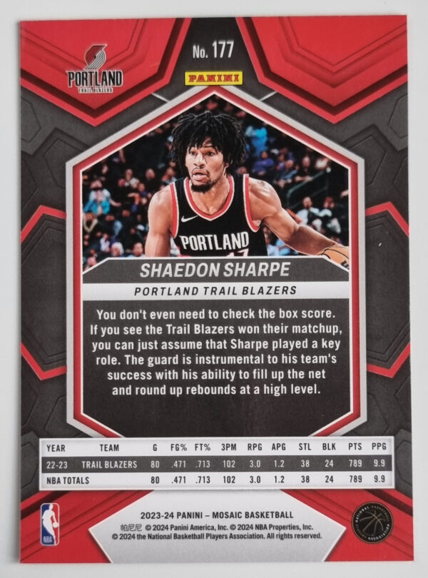 2023-24 Panini Mosaic #177 Shaedon Sharpe – Image 2