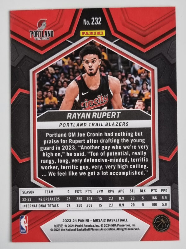 2023-24 Panini Mosaic #232 Rayan Rupert RC – Image 2