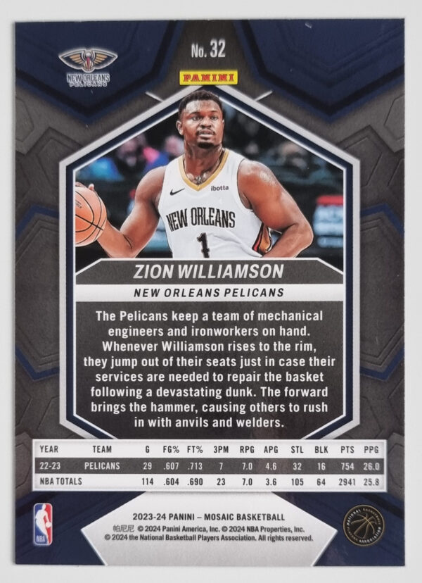 2023-24 Panini Mosaic #32 Zion Williamson – Image 2