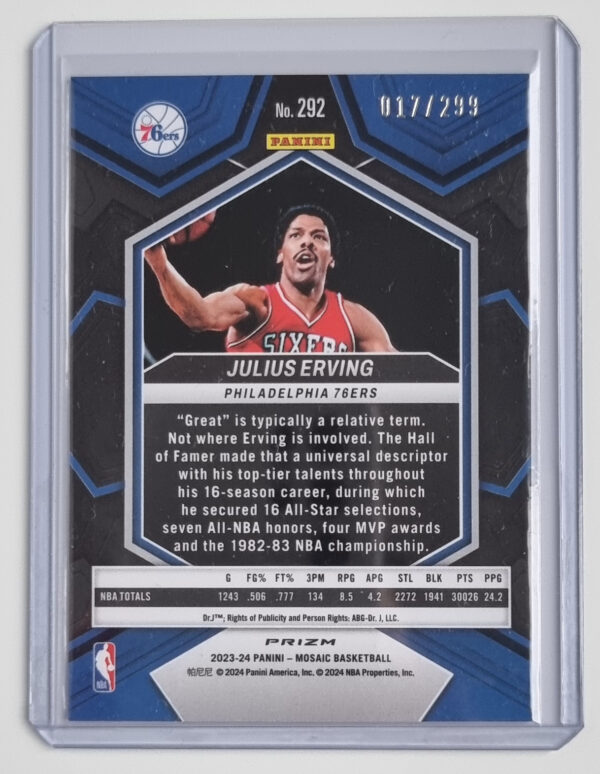 2023-24 Panini Mosaic Red Seismic #292 Julius Erving/NBA Greats – Image 2
