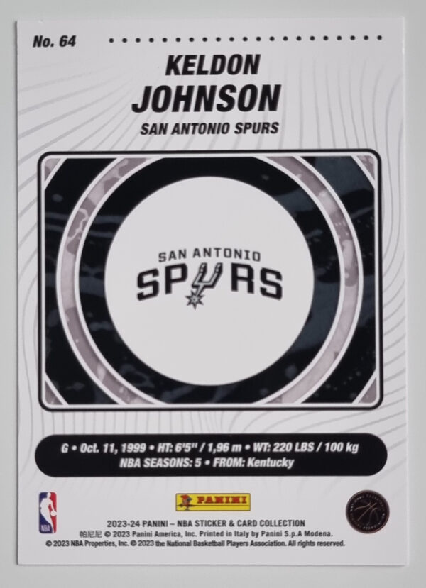 2023-24 Panini NBA Sticker & Card Collection #64 Keldon Johnson – Image 2