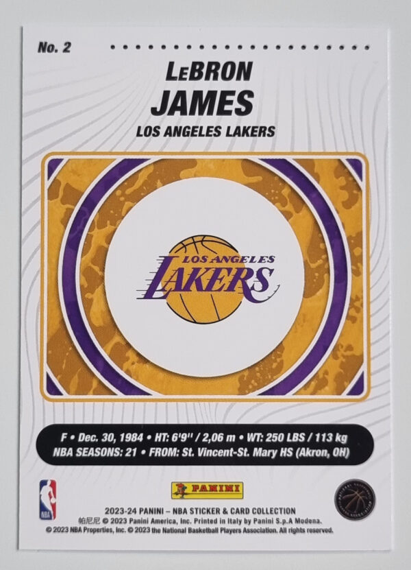 2023-24 Panini Stickers Cards #2 LeBron James – Image 2