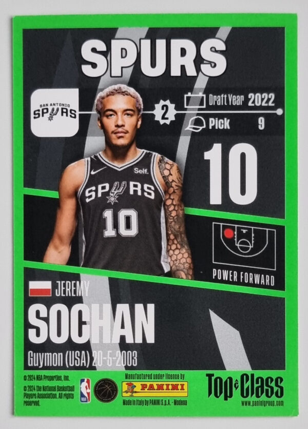 2023-24 Panini Top Class #129 Jeremy Sochan – Image 2
