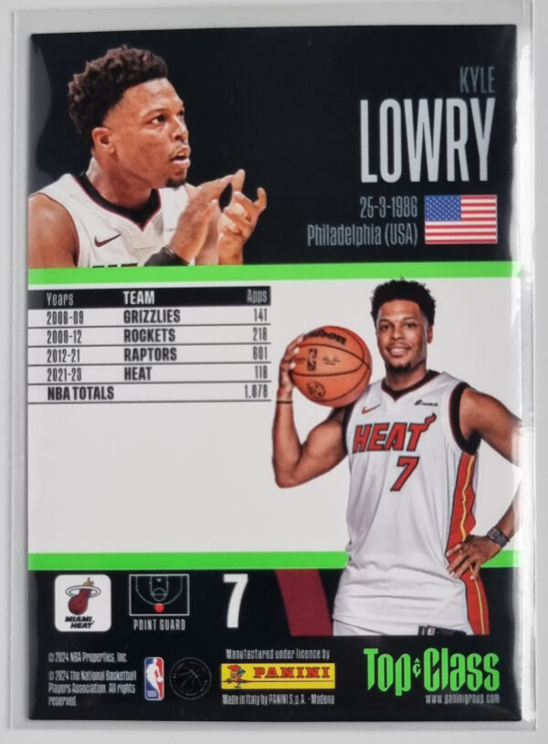 2023-24 Panini Top Class #237 Kyle Lowry/Master Class – Image 2