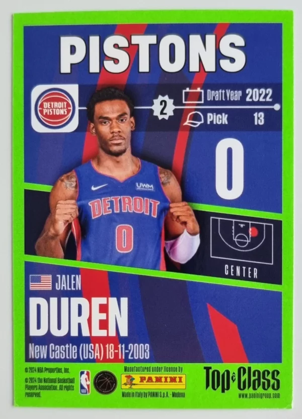 2023-24 Panini Top Class #32 Jalen Duren – Image 2