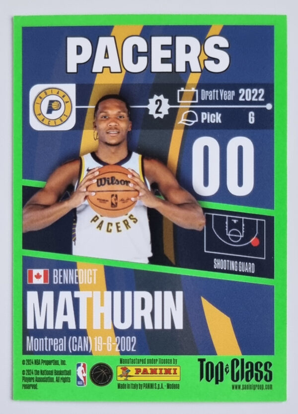 2023-24 Panini Top Class #35 Bennedict Mathurin – Image 2
