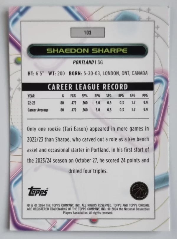 2023-24 Topps Cosmic Chrome #103 Shaedon Sharpe – Image 2