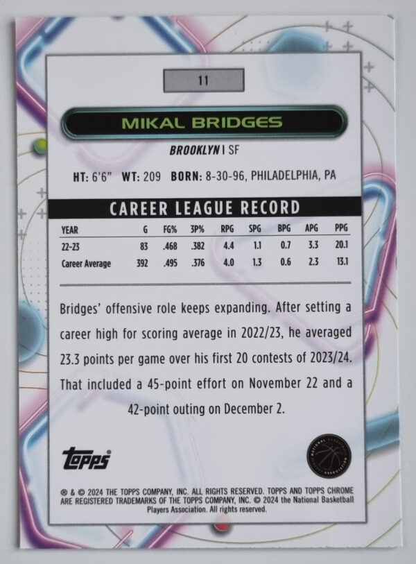 2023-24 Topps Cosmic Chrome #11 Mikal Bridges – Image 2