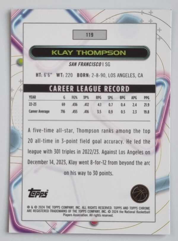2023-24 Topps Cosmic Chrome #119 Klay Thompson – Image 2