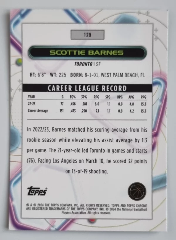 2023-24 Topps Cosmic Chrome #129 Scottie Barnes – Image 2