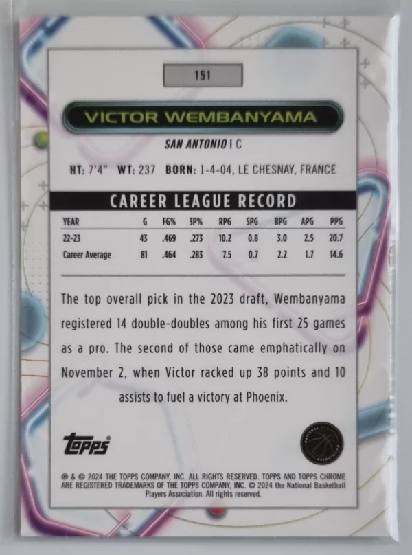 2023-24 Topps Cosmic Chrome #151 Victor Wembanyama RC – Image 2