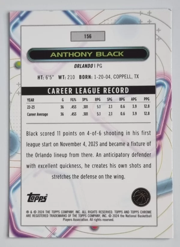 2023-24 Topps Cosmic Chrome #156 Anthony Black RC – Image 2
