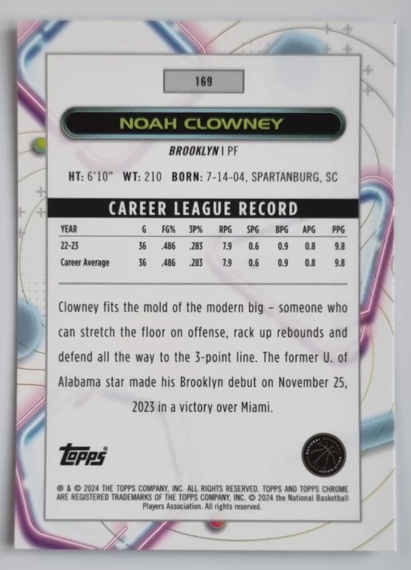 2023-24 Topps Cosmic Chrome #169 Noah Clowney RC – Image 2