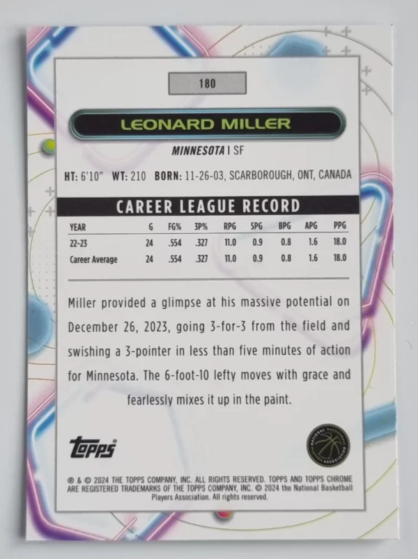2023-24 Topps Cosmic Chrome #180 Leonard Miller RC – Image 2