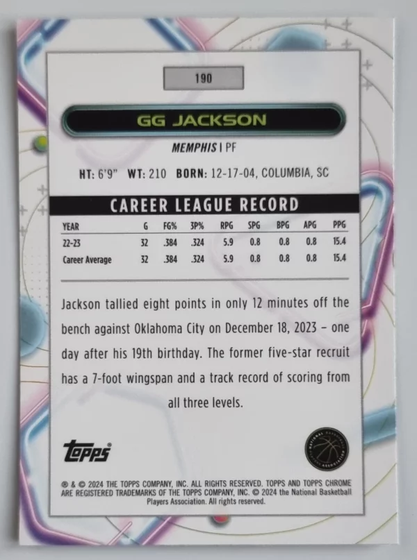 2023-24 Topps Cosmic Chrome #190 GG Jackson RC – Image 2