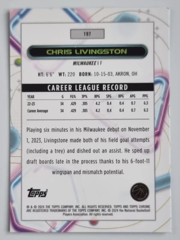 2023-24 Topps Cosmic Chrome #197 Chris Livingston RC – Image 2
