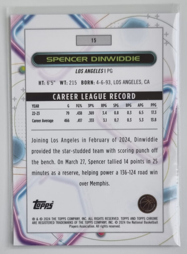 2023-24 Topps Cosmic Chrome Nucleus Refractors #15 Spencer Dinwiddie – Image 2
