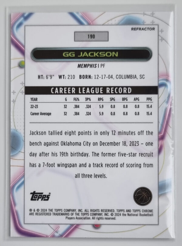 2023-24 Topps Cosmic Chrome Refractors #190 GG Jackson – Image 2