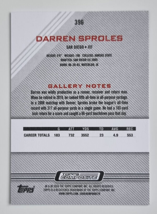 2023 Topps Composite #396 Darren Sproles GALLERY – Image 2