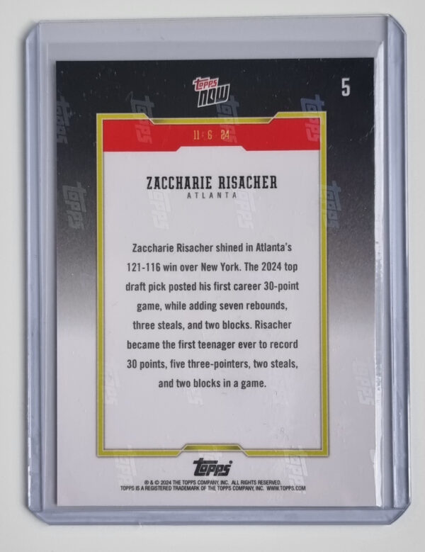 2024-25 Topps Now #5 Zaccharie Risacher – Image 2