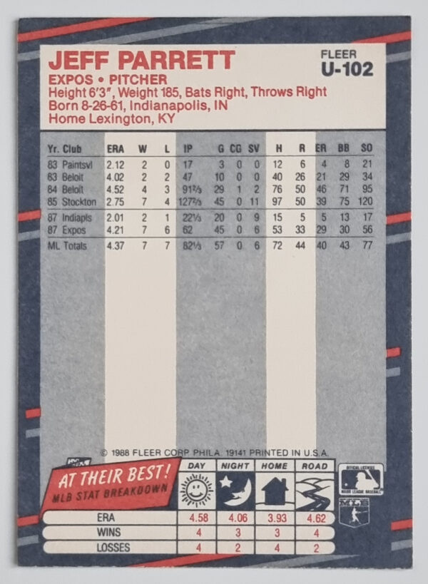 1988 Fleer Update #U102 Jeff Parrett – Image 2