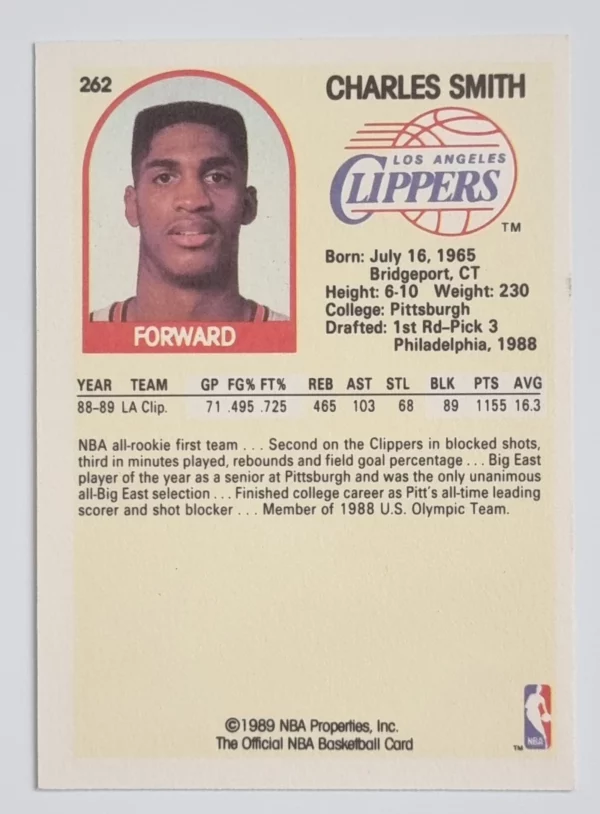 1989-90 Hoops #262 Charles Smith RC – Image 2