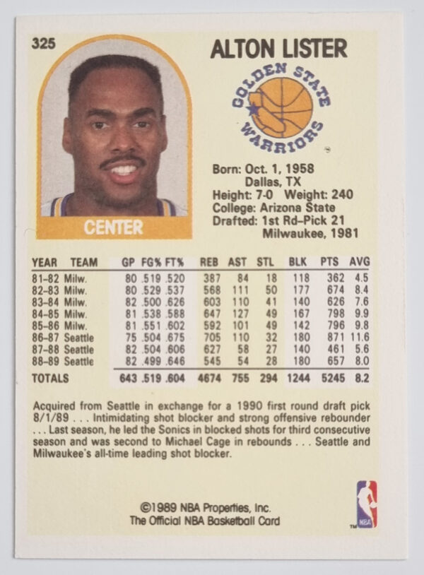 1989-90 Hoops #325 Alton Lister – Image 2