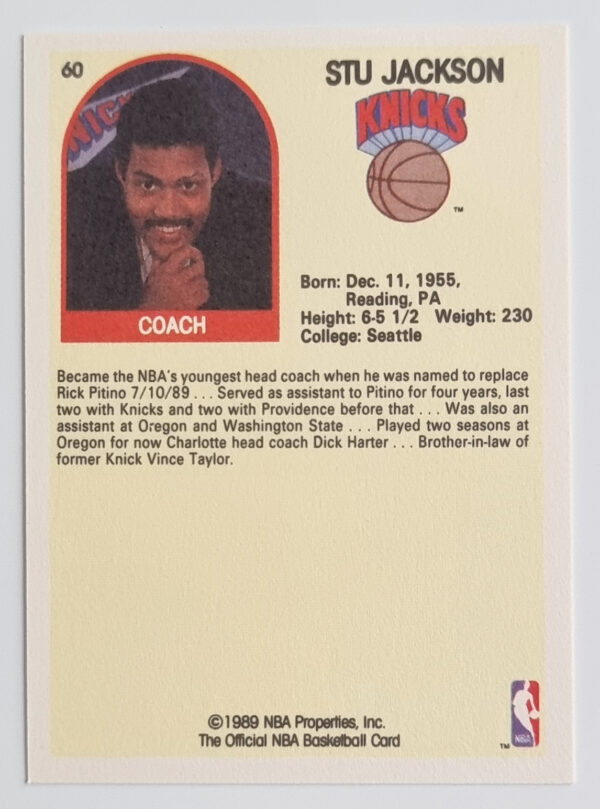 1989-90 Hoops #60 Stu Jackson CO – Image 2