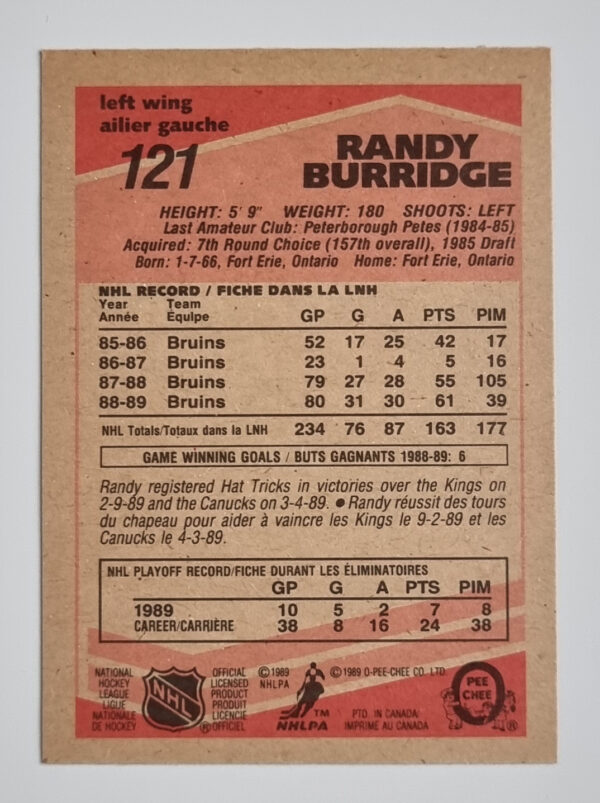 1989-90 O-Pee-Chee #121 Randy Burridge – Image 2