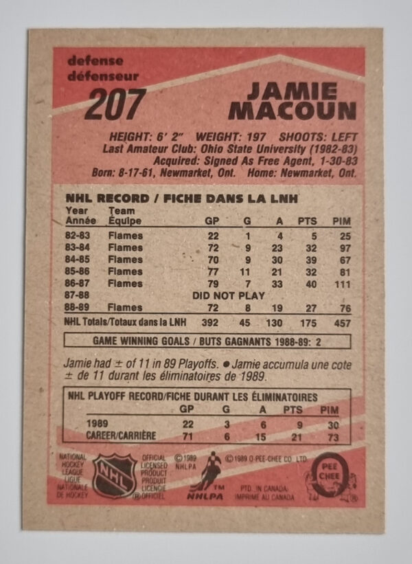 1989-90 O-Pee-Chee #207 Jamie Macoun – Image 2