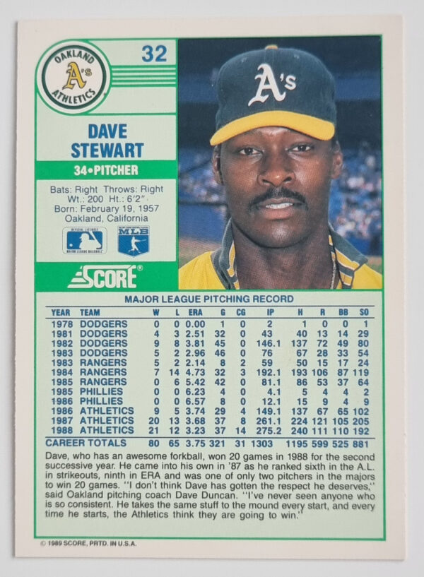 1989 Score #32 Dave Stewart – Image 2