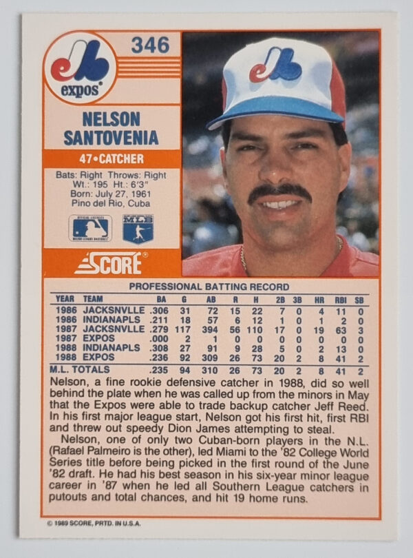 1989 Score #346 Nelson Santovenia – Image 2